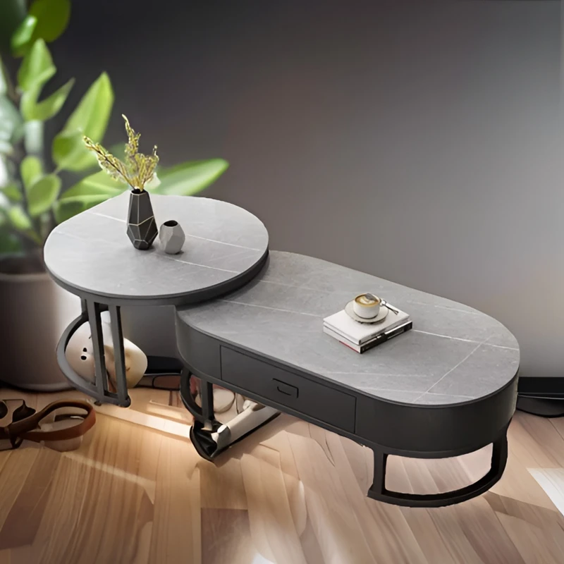 轻奢岩板茶几客厅家用简约网红小户型组合新款圆形休息区办公茶几