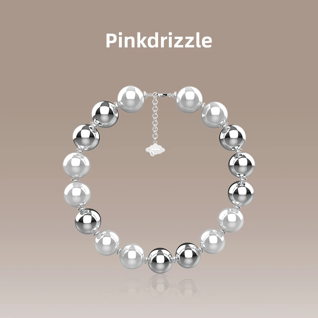 Pinkdrizzle 铜合金项链 拼色大珠珠项链小众气质轻奢百搭设计感