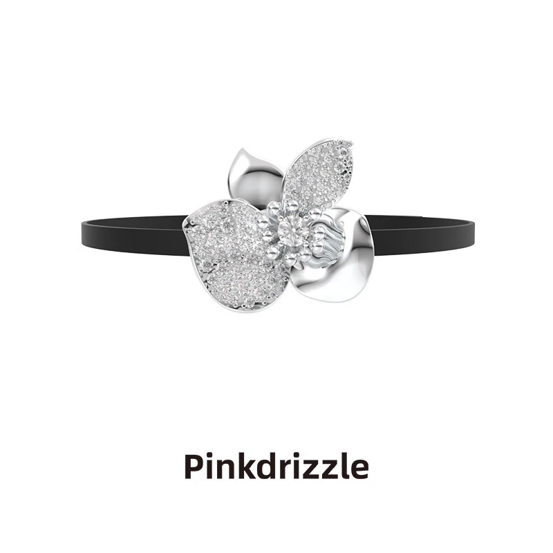 Pinkdrizzle 铜合金皮质项链 圣米歇幽兰项圈精致优雅百搭设计感