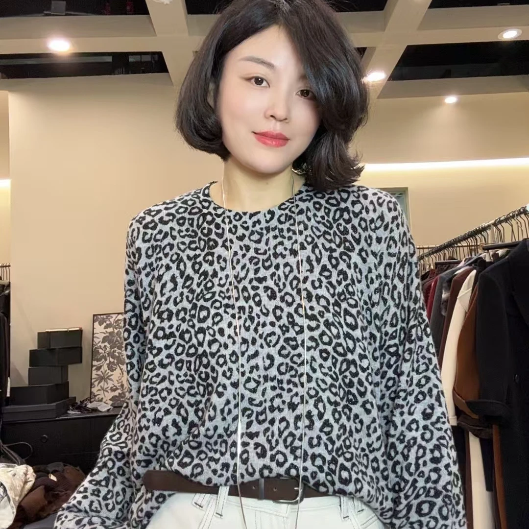 【TANTAN】长袖时尚百搭女士气质豹纹羊毛衫2337