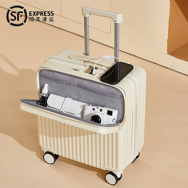 多功能前置开口行李箱女密码箱18寸可登机拉杆箱静音万向轮旅行箱