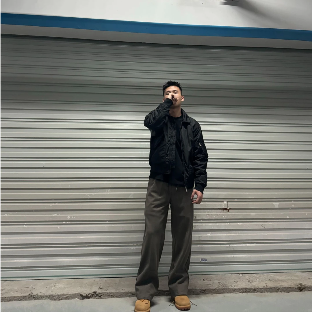 秋冬美式休闲加厚毛呢直筒卫裤立体old money老钱风针织西裤