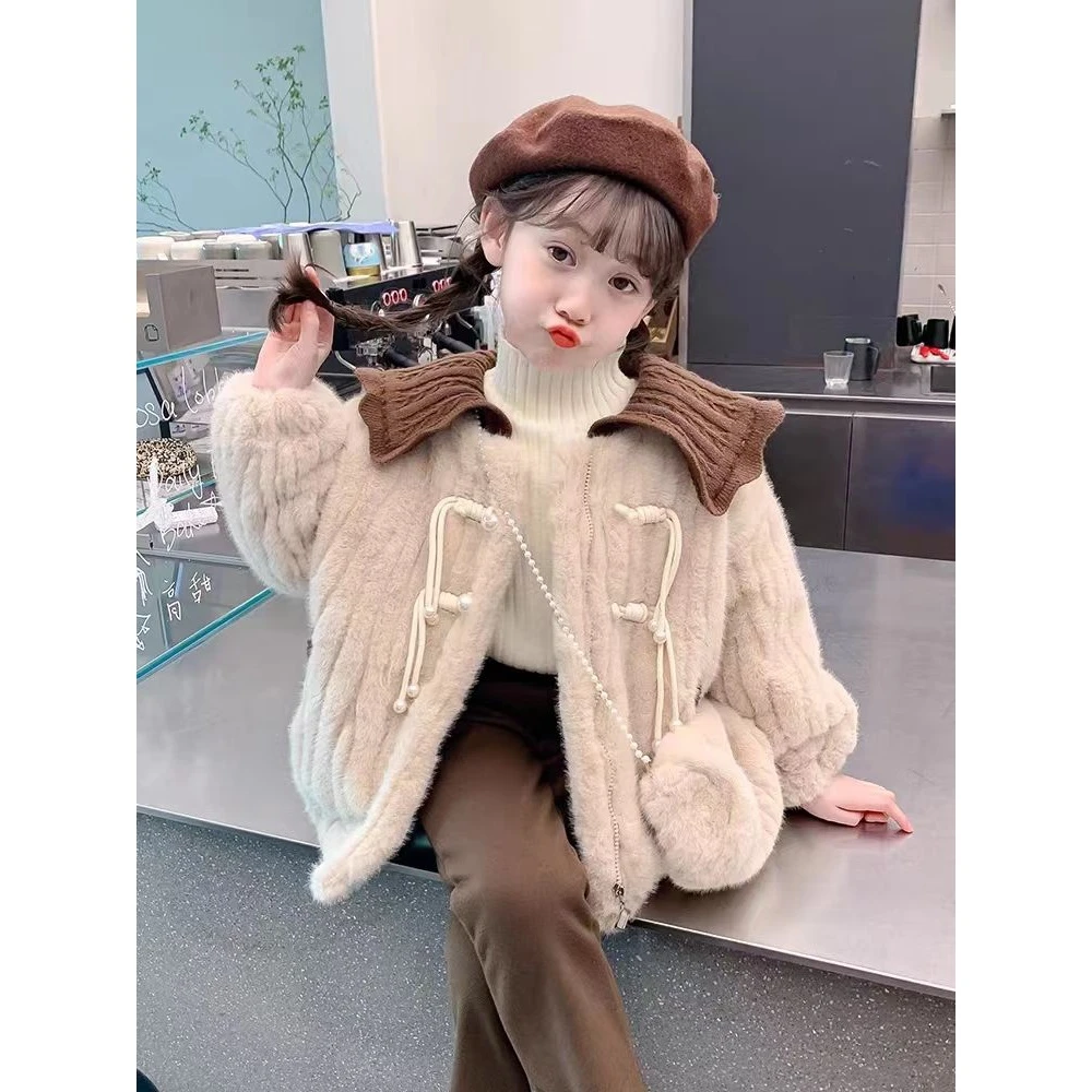 女童加绒外套2023新款韩版童装儿童冬装小香风衣服女孩冬季毛网红