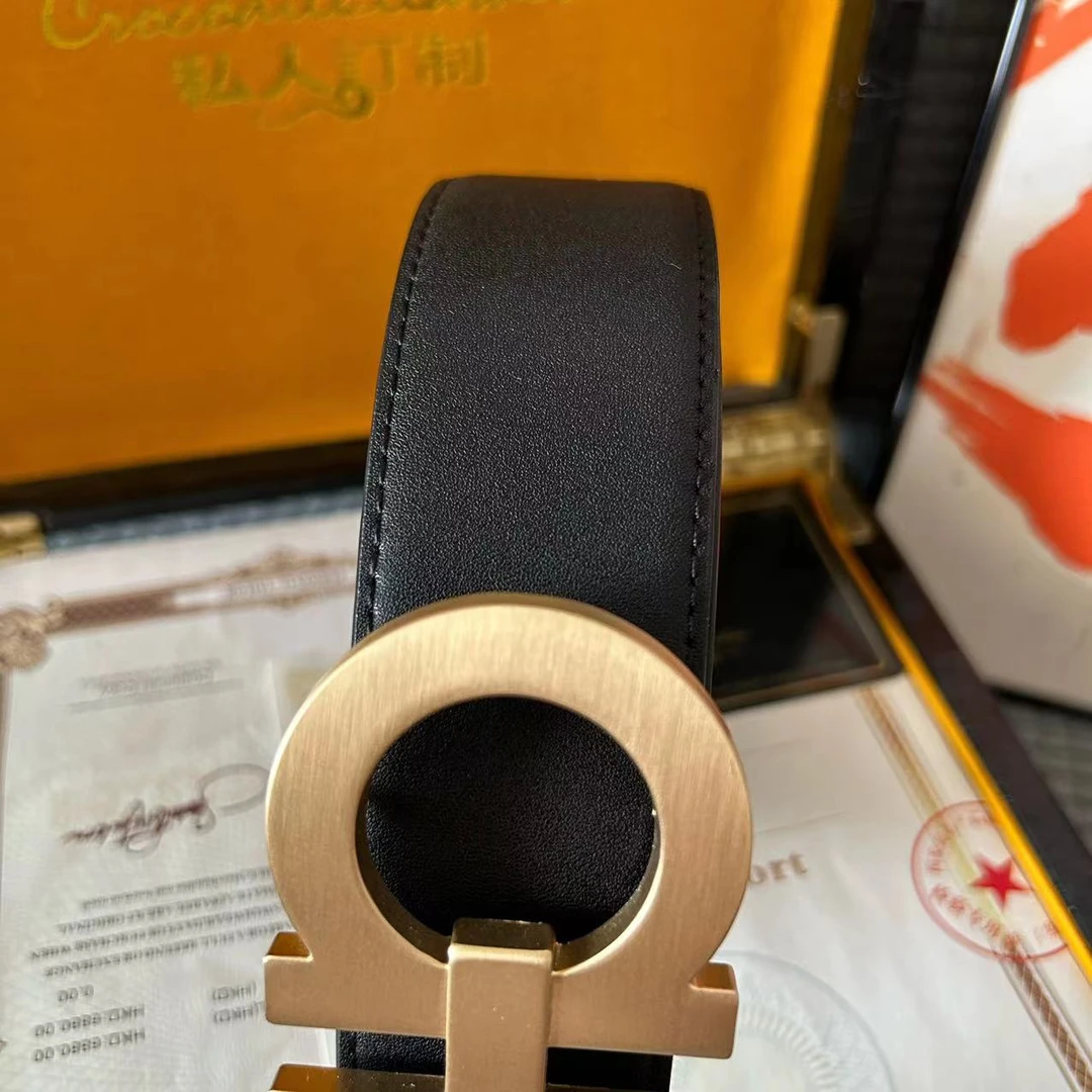 男士腰带3.8宽打孔高档黑色真皮商务腰带实心钢化扣真皮皮带