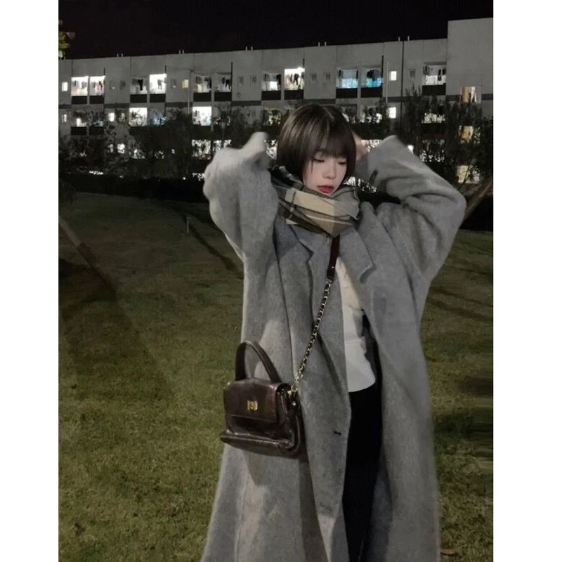 灰色呢子大衣女毛呢外套2024年秋冬季新款冬天高级感小个子中长款