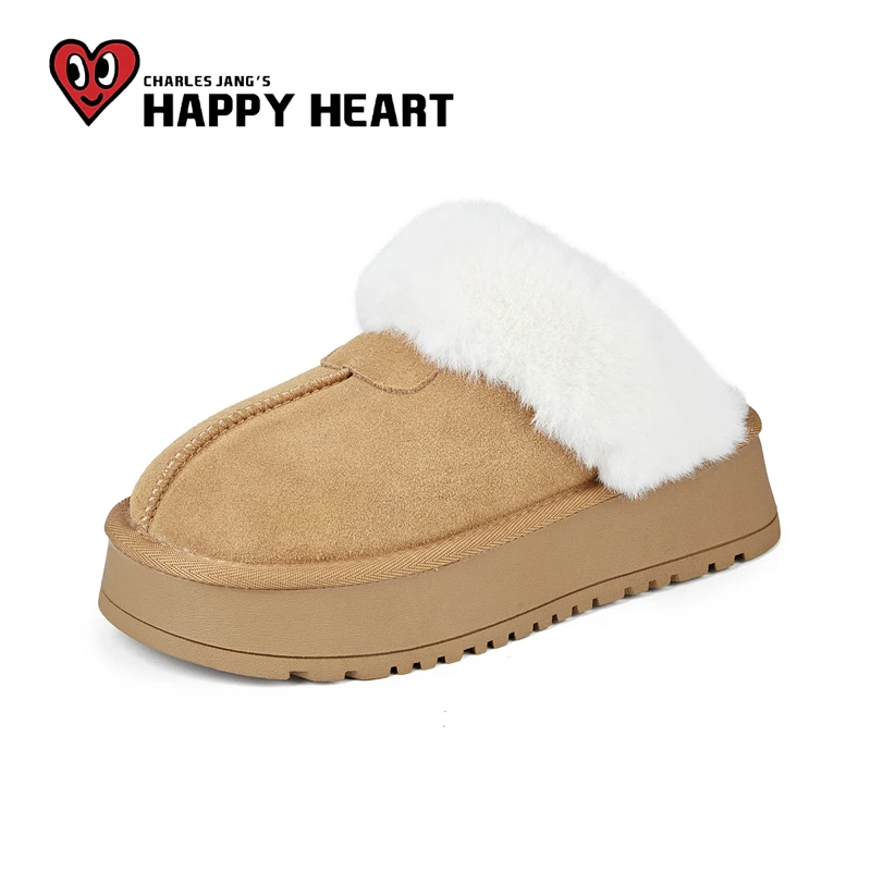 查尔斯桃心厚度低帮雪地靴女2024冬季新款毛毛棉鞋一脚蹬短筒鞋