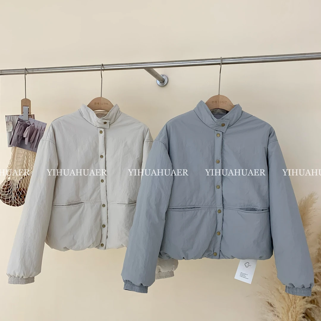 B韩国原单【加倍温暖】韩版百搭立领排扣隐藏口袋减龄保暖棉服9780