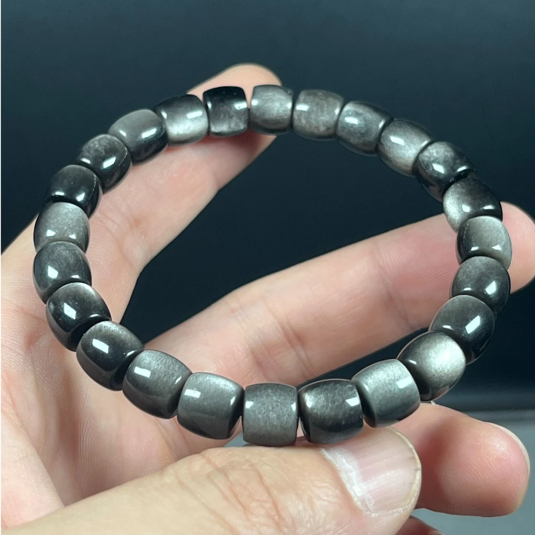 超A收藏级双眼 天然银耀石 精工精选9x8单圈手串M142