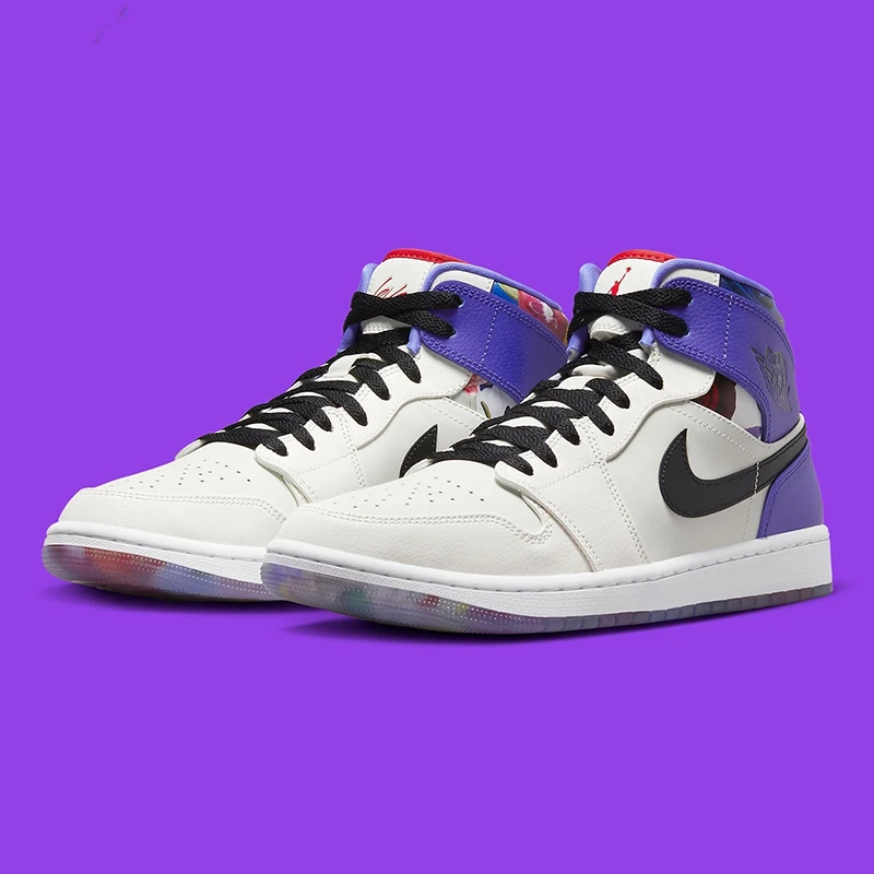 Nike Air Jordan 1 Mid AJ1 白紫 情人节 花卉篮球鞋FD4330-101
