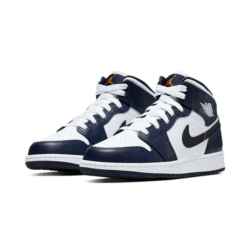 Air Jordan 1 Mid AJ1 黑曜石 白黑蓝 中帮 女子休闲鞋554725-174