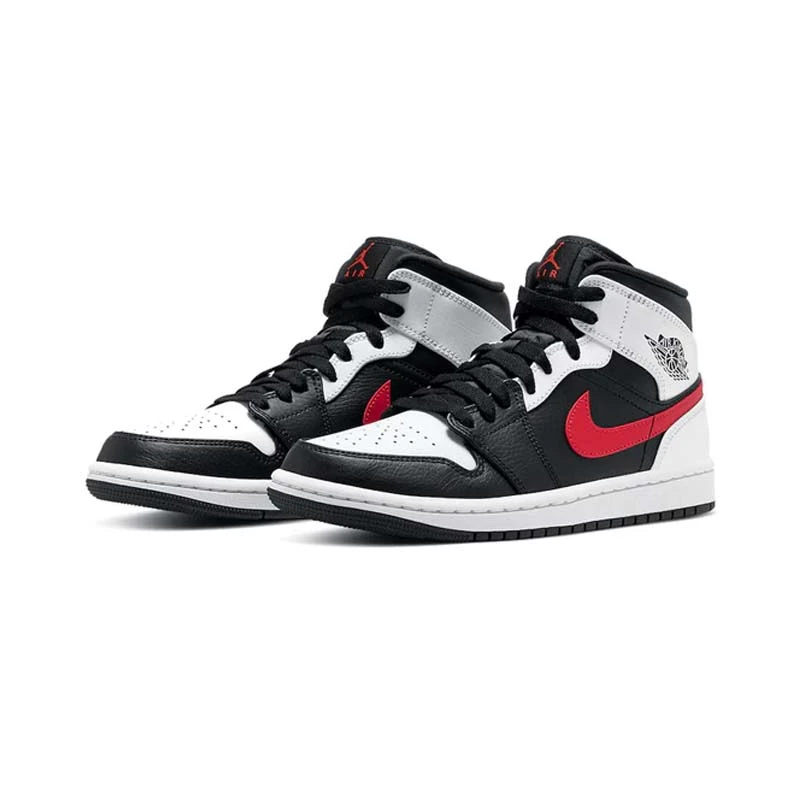 Air Jordan 1 Mid AJ1 黑白熊猫 红钩 篮球鞋 554724-075