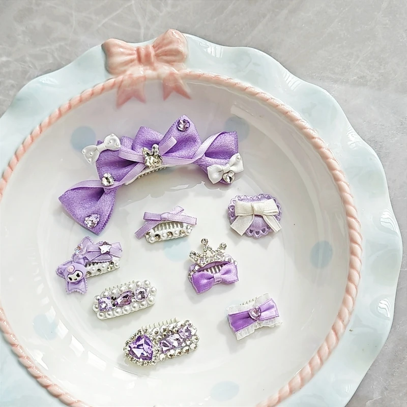 自制宠物发卡bb夹专用紫色头花发饰狗狗梳夹马尔济斯约克夏猫咪兔