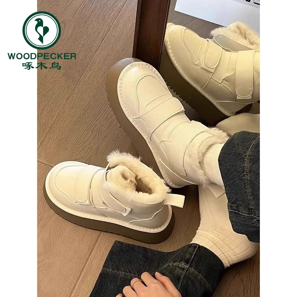 啄木鸟雪地靴女款冬季加绒加厚东北棉鞋2024年新款厚底防水短靴子