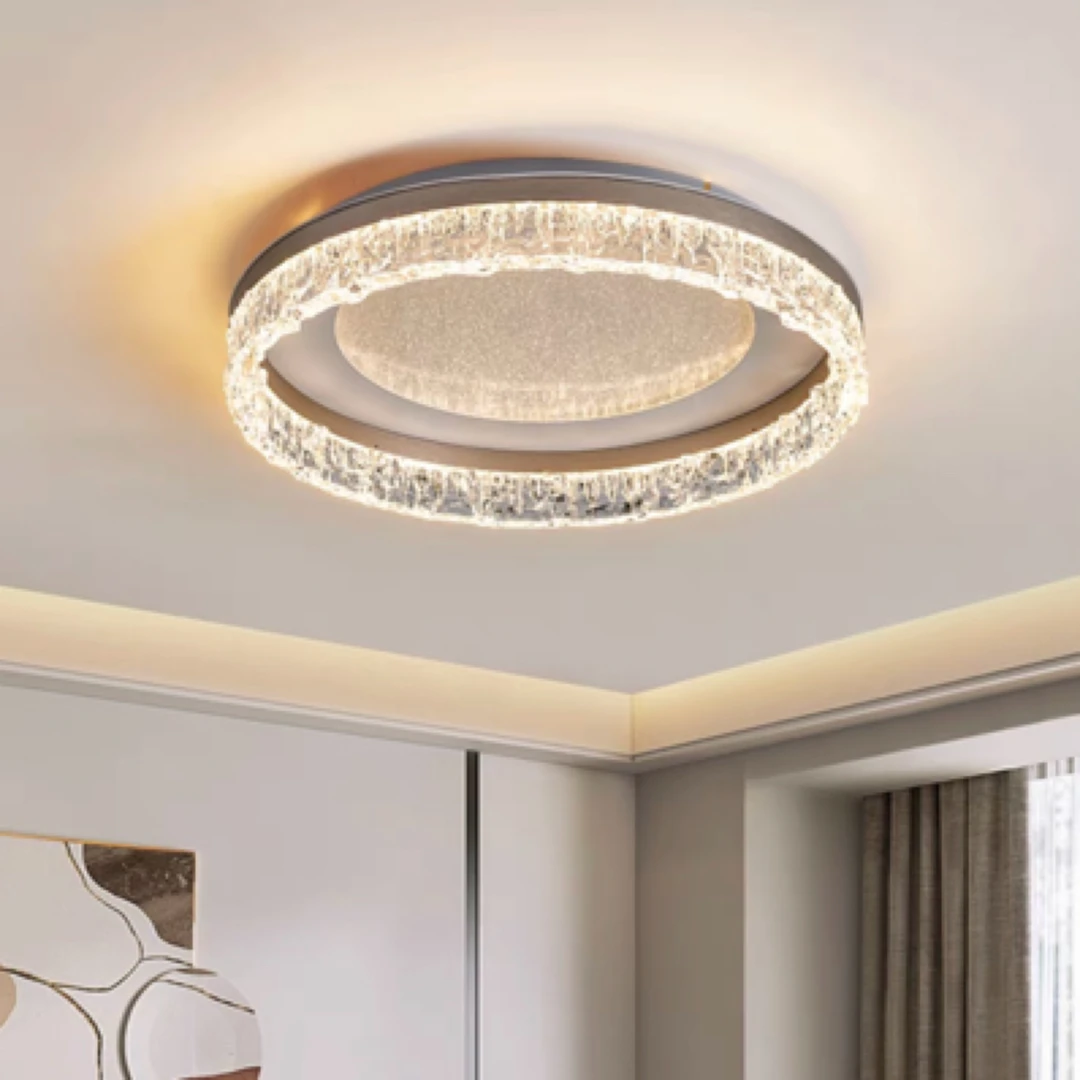 意式轻奢水晶圆形吸顶灯新款现代极简设计师高级感卧室护眼灯