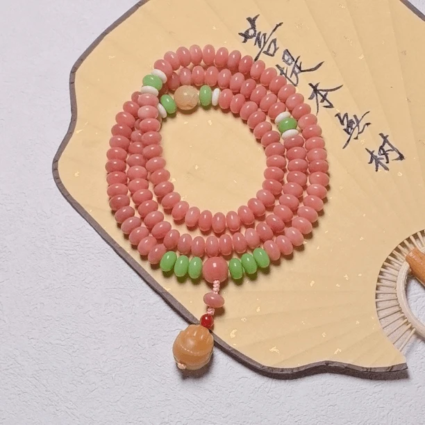 芙蓉粉菩提108颗手串粉色算盘珠菩提子佛手吊坠挂脖（送盘玩袋）