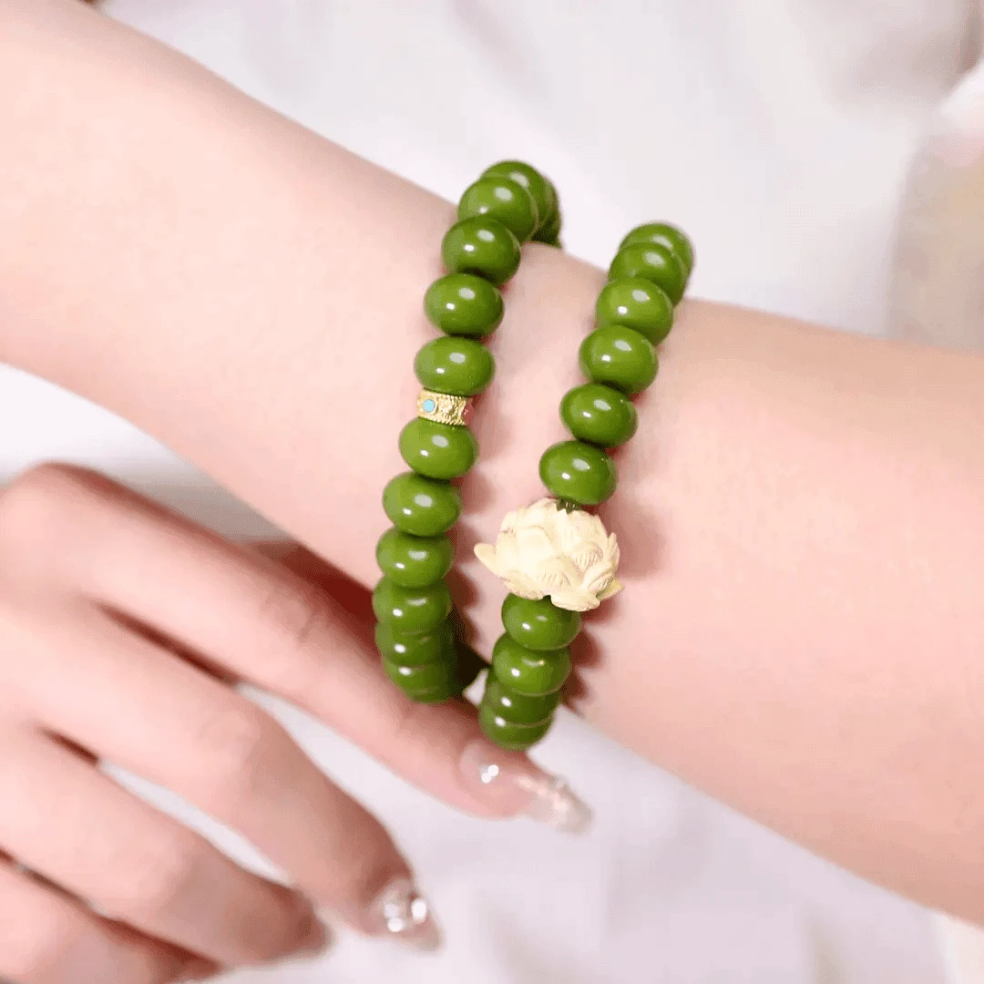 绿菩提子菩提根算盘珠莲花跑环双圈手串文玩正品菩提子盘玩念珠