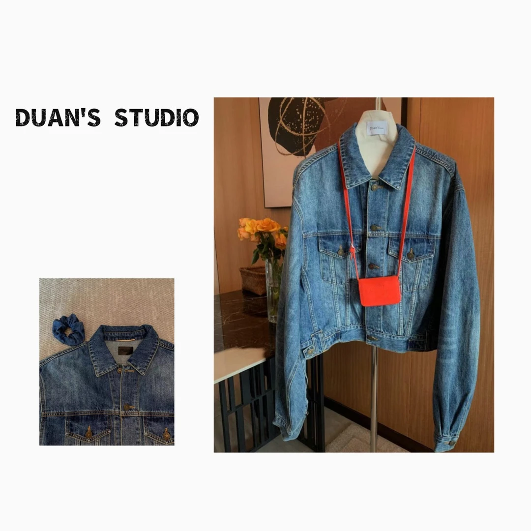 2025新品 DUAN'S 苏里街头 复古落肩显瘦设计师短款翻领牛仔外套