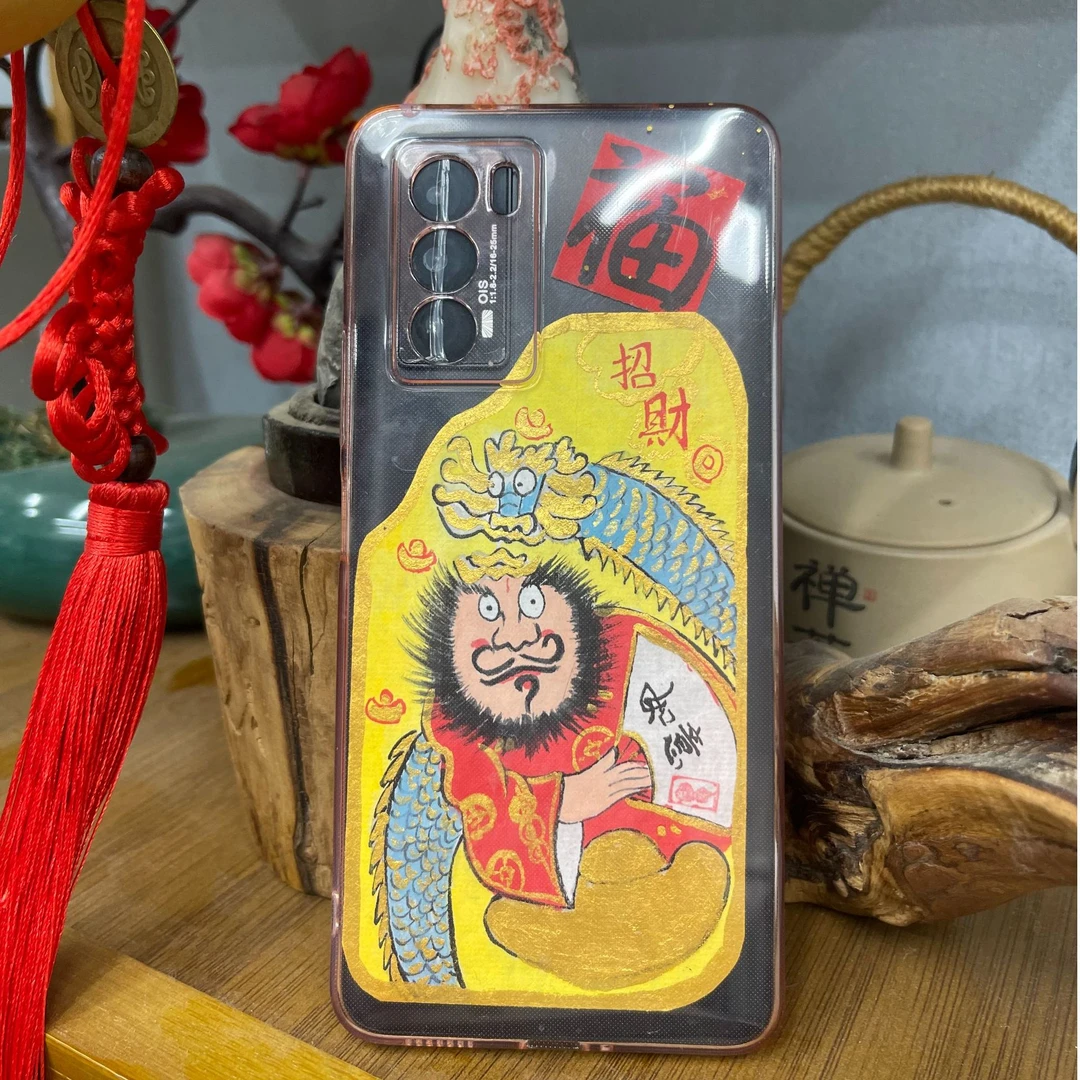 纯手绘朱某砂纳福米米钟馗文创手机壳背贴冰箱贴