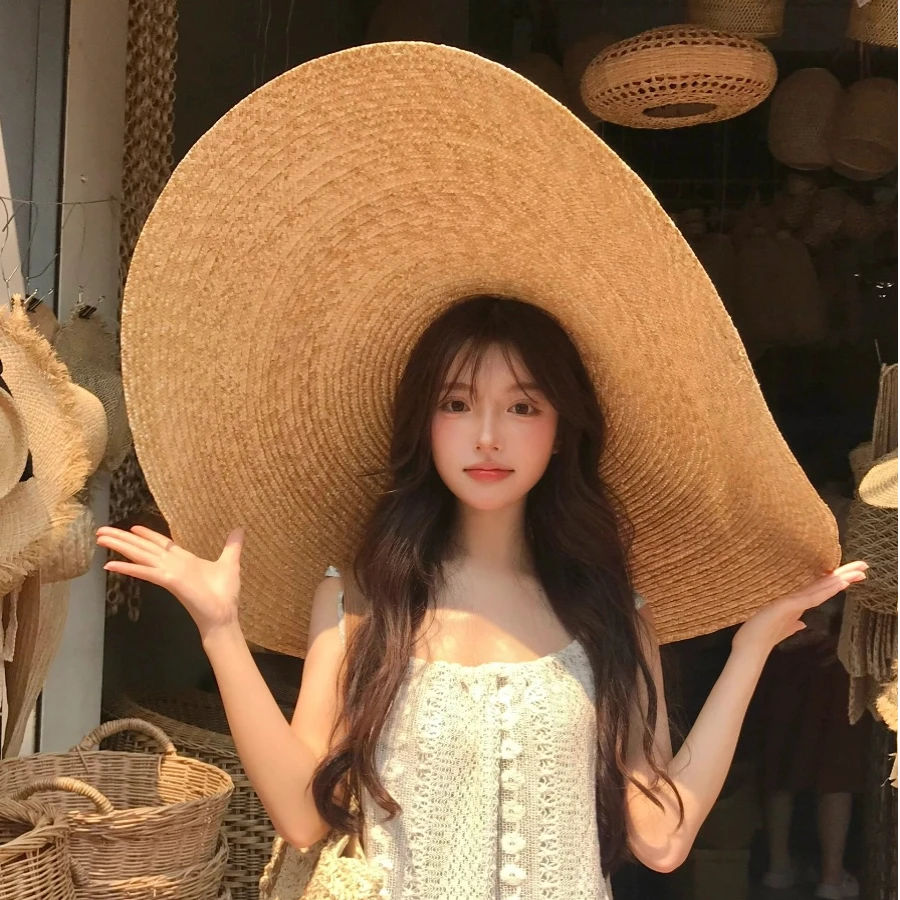 防晒帽夏季户外超大帽檐草帽女防紫外线遮阳帽网红海边沙滩太阳帽