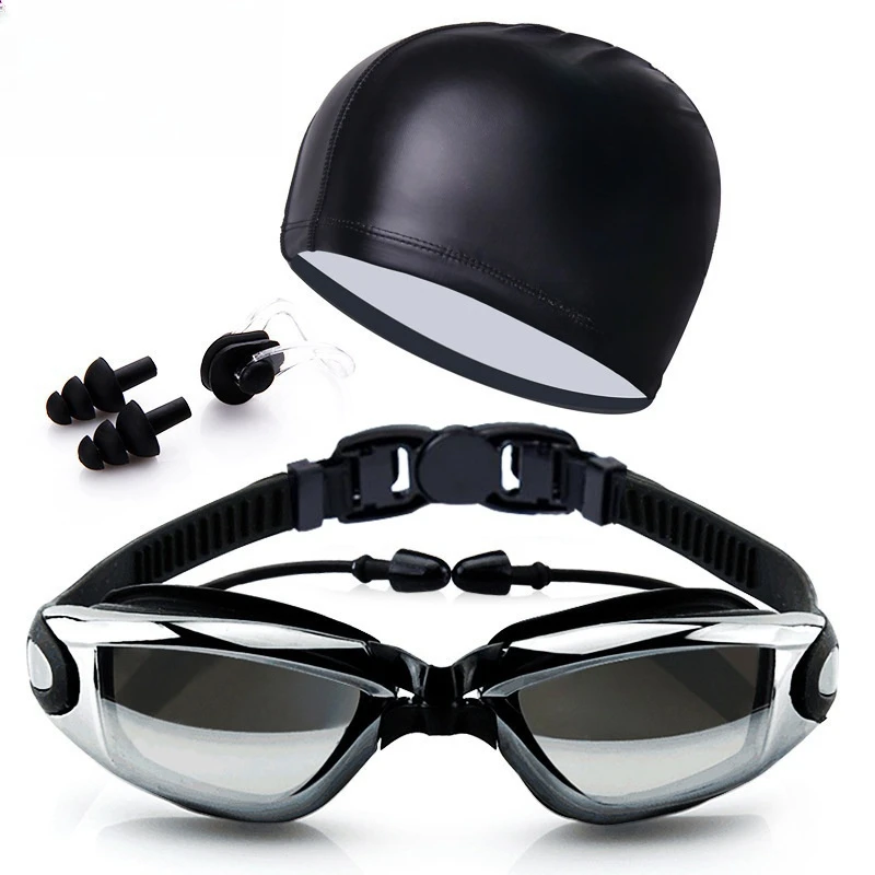 泳镜带耳塞防水防雾高清电镀泳镜泳帽套装男女成人游泳硅胶护目镜