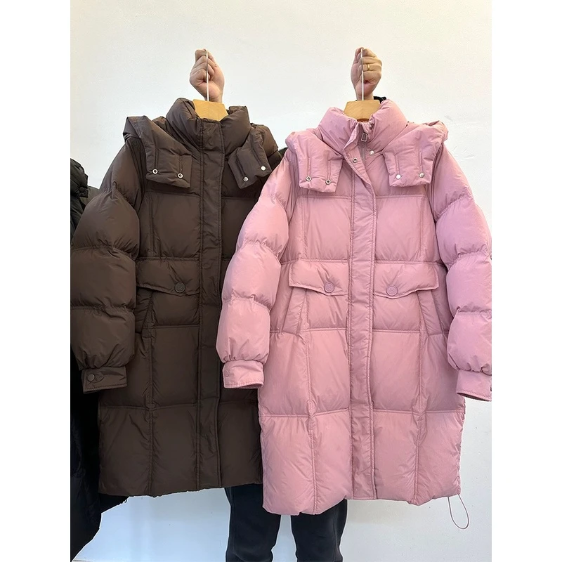 两位数王炸血亏 白鸭绒韩版M扣羽绒服女中长款新款宽松百搭加厚