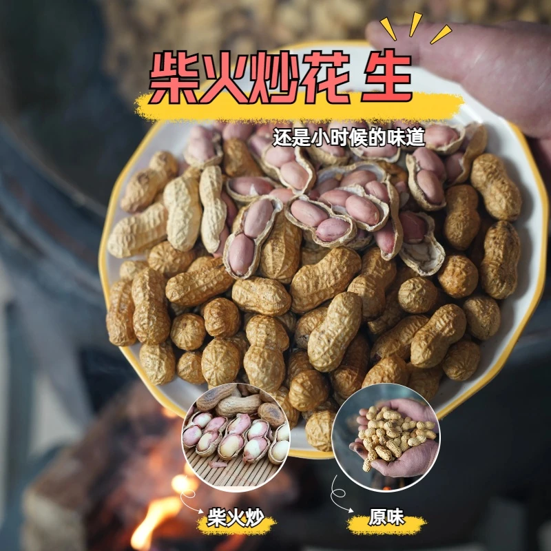 河南农家铁锅炒花生新花生原味炒花生带壳熟花生1斤/3斤/5斤