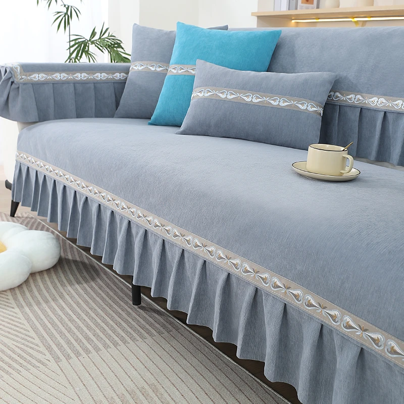 【免测量】雪尼尔沙发垫四季通用防滑简约纯色轻奢沙发坐垫子靠背巾