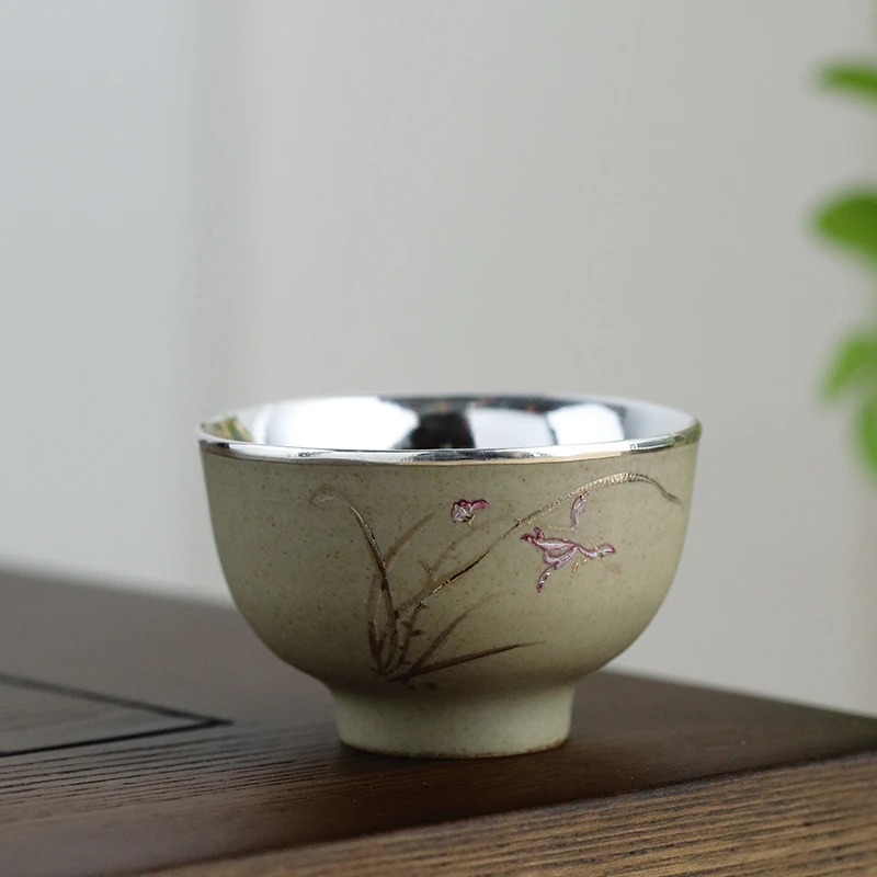 Haomingtian手工瓷包银杯茶杯主人杯银杯子高级品茗杯足银999