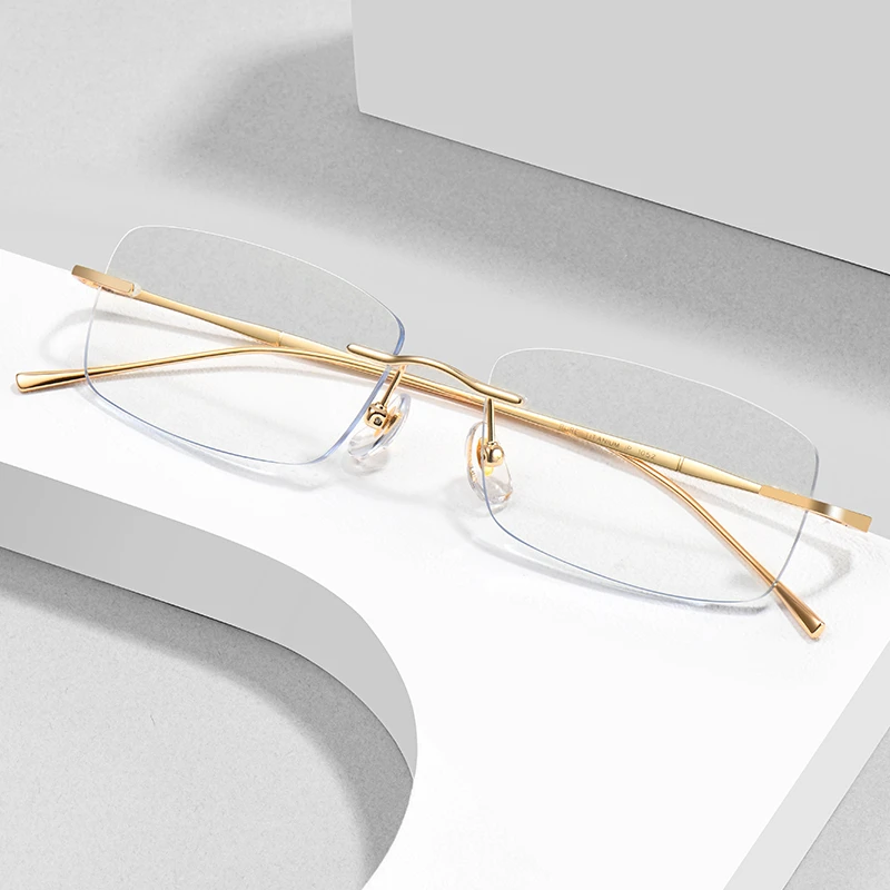 超轻纯钛无框眼镜近视眼镜框男商务无边框金丝女镜架近视镜成品