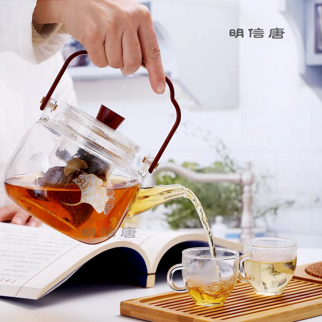 明信堂1000毫升蒸煮一体壶可加热玻璃壶多功能大容量手工耐热过滤