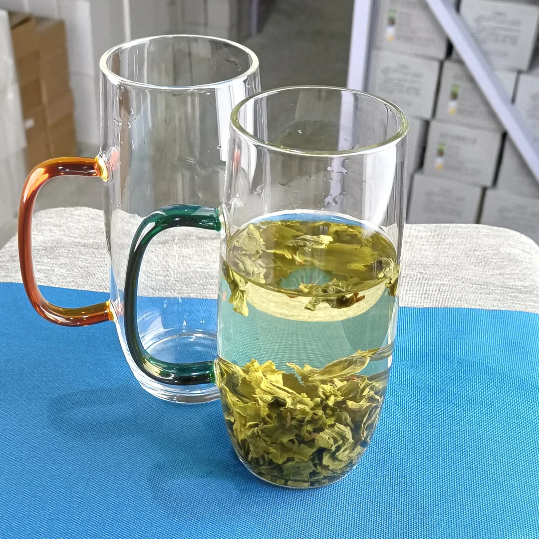高档透明耐热绿茶杯大容量玻璃水杯家用办公专用泡茶杯玻璃杯杯子