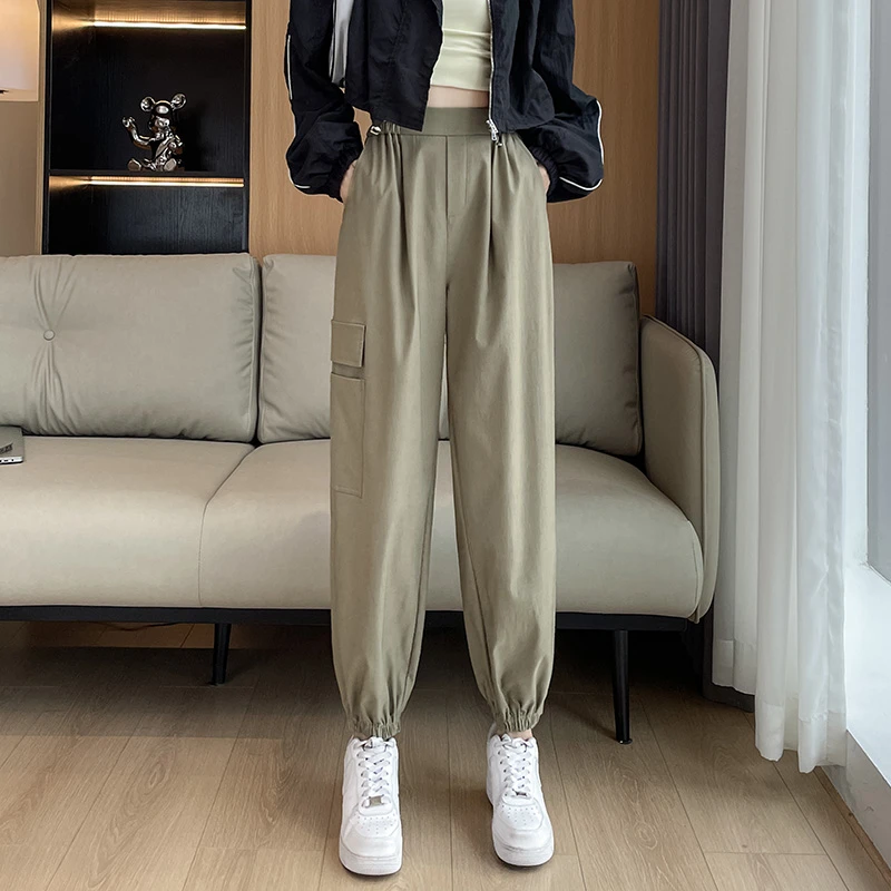 8015#束脚工装裤夏季薄款新款高腰垂感透气速干裤美式哈伦运动裤