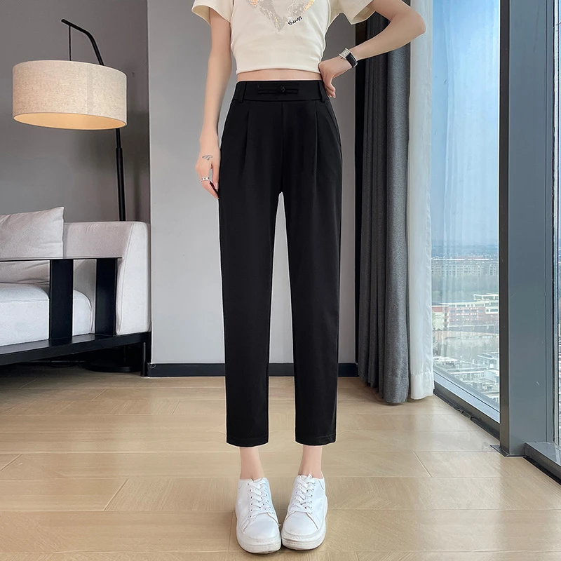 2515#垂感直筒裤女哈伦裤子休闲薄款百搭九分裤