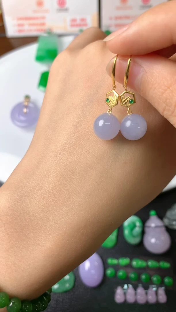 【闪购商品】翡翠耳饰18K金镶嵌耳饰