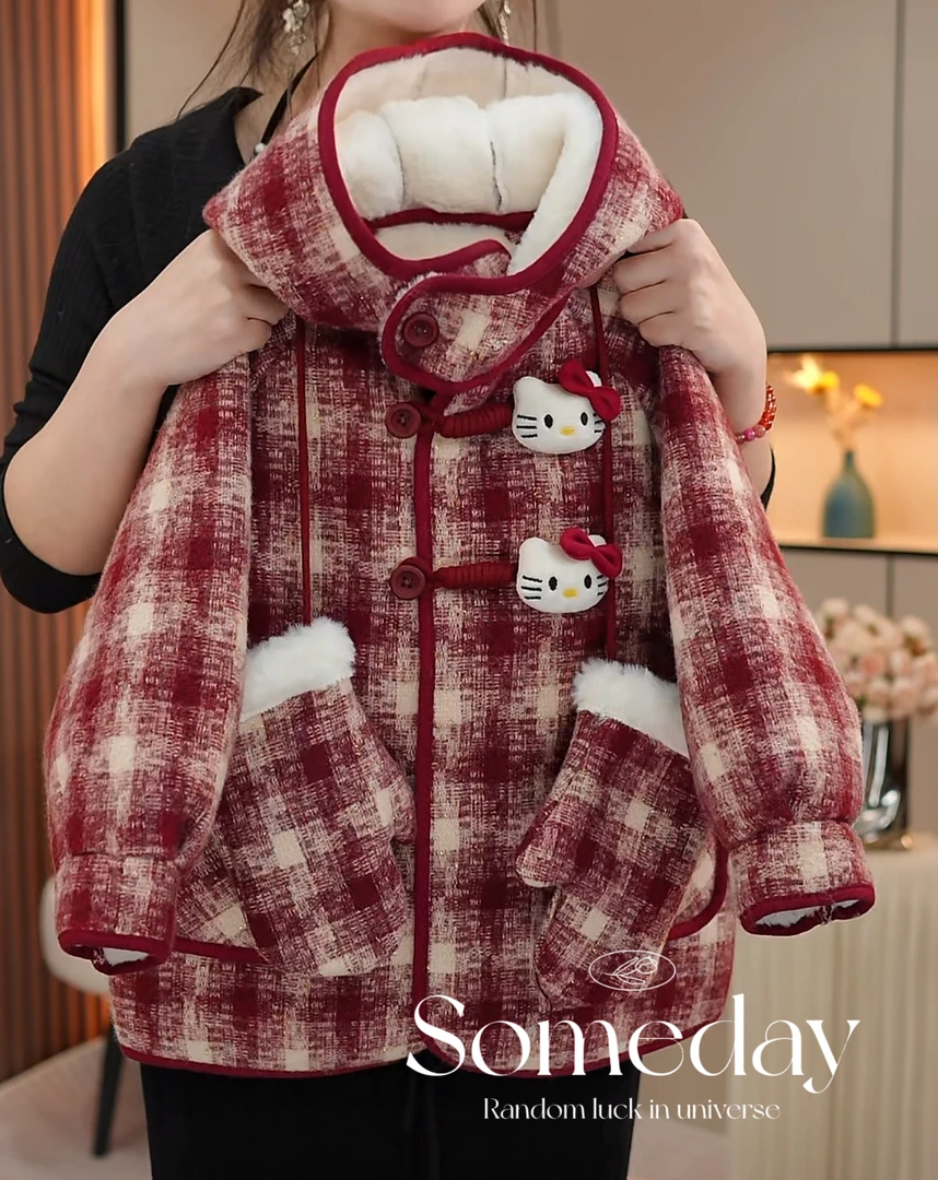 女童冬装2024新款洋气加绒加厚中长款呢子外套