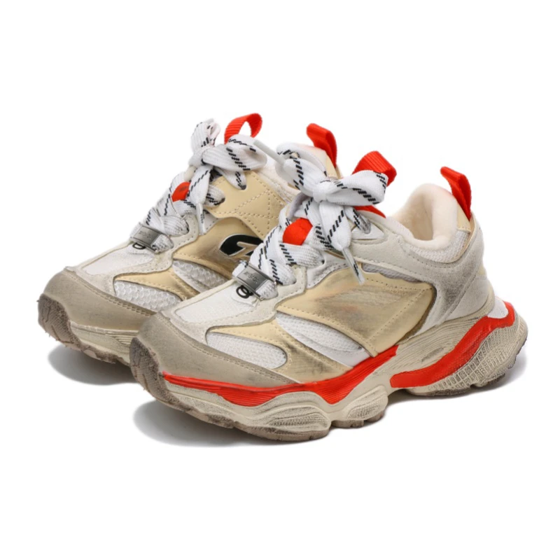 「超萌好物」【清货】3008【单里 加绒】儿童复古做旧擦色双网老爹鞋