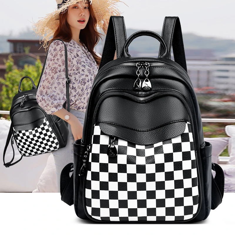 5936袋鼠女士双肩包2023新款网红爆款韩版休闲百搭大容量旅行背包