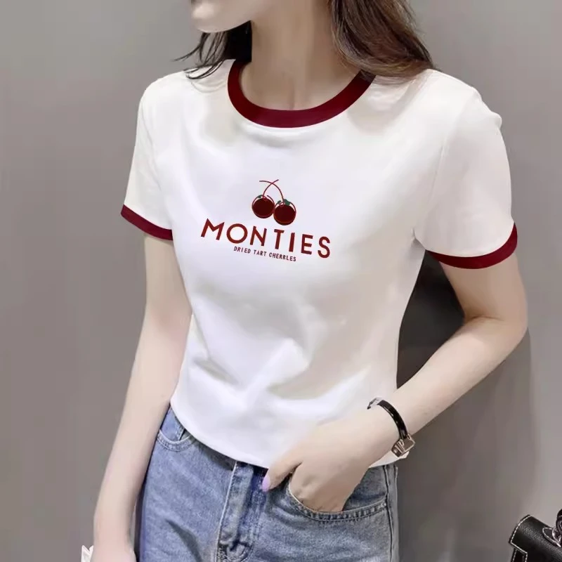 欧货撞色短袖t恤女纯棉2025新款夏季正肩设计感小众体恤上衣ins潮