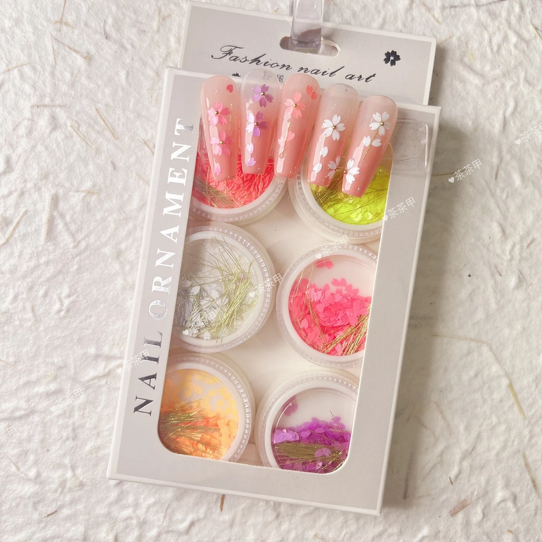 夏日美甲爆款ins风樱花超薄组合ins彩色亮片套装指甲装饰品小清新