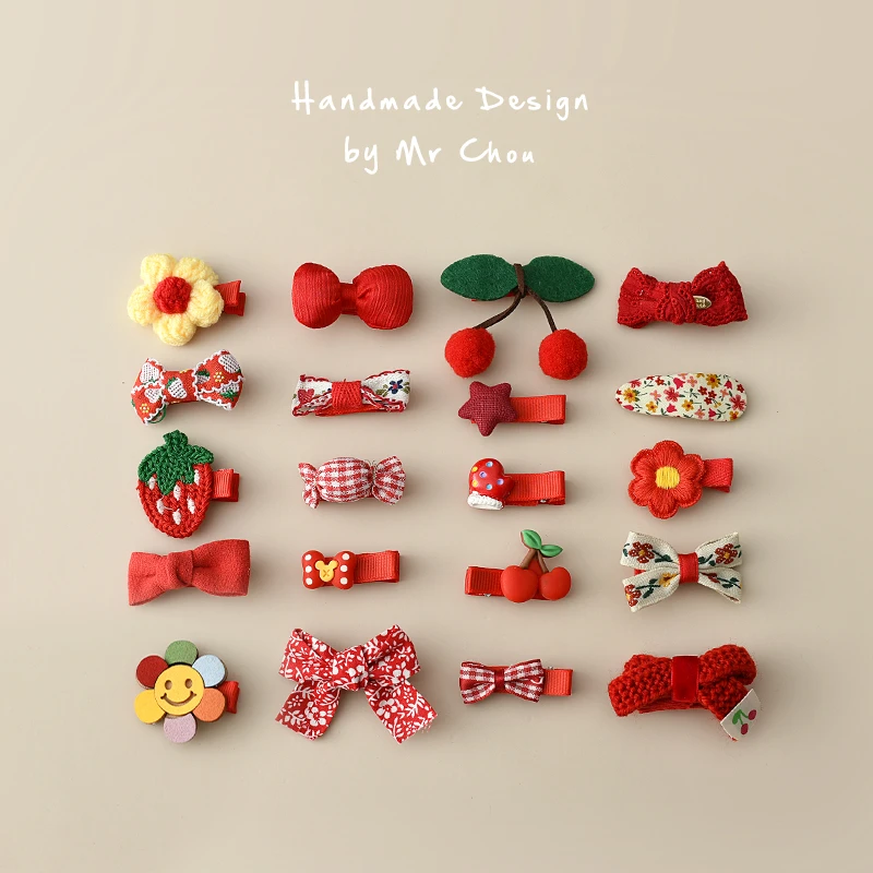 宝宝包布发夹新年红色中国风发饰不伤发头饰婴儿夹子过年儿童发饰