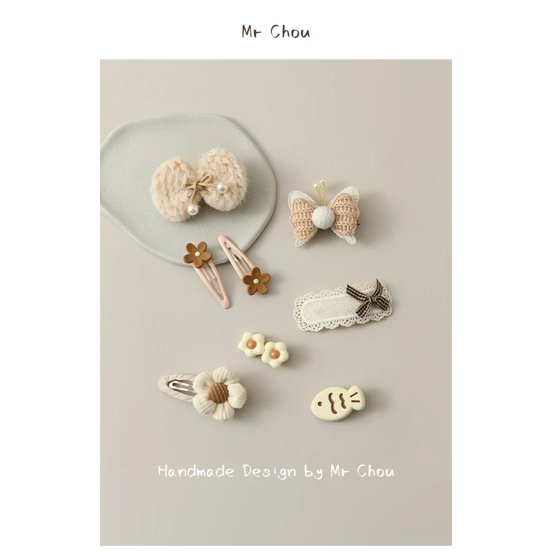 奶咖色儿童蝴蝶结发夹不伤发宝宝刘海夹子婴幼儿BB夹头饰女童发卡