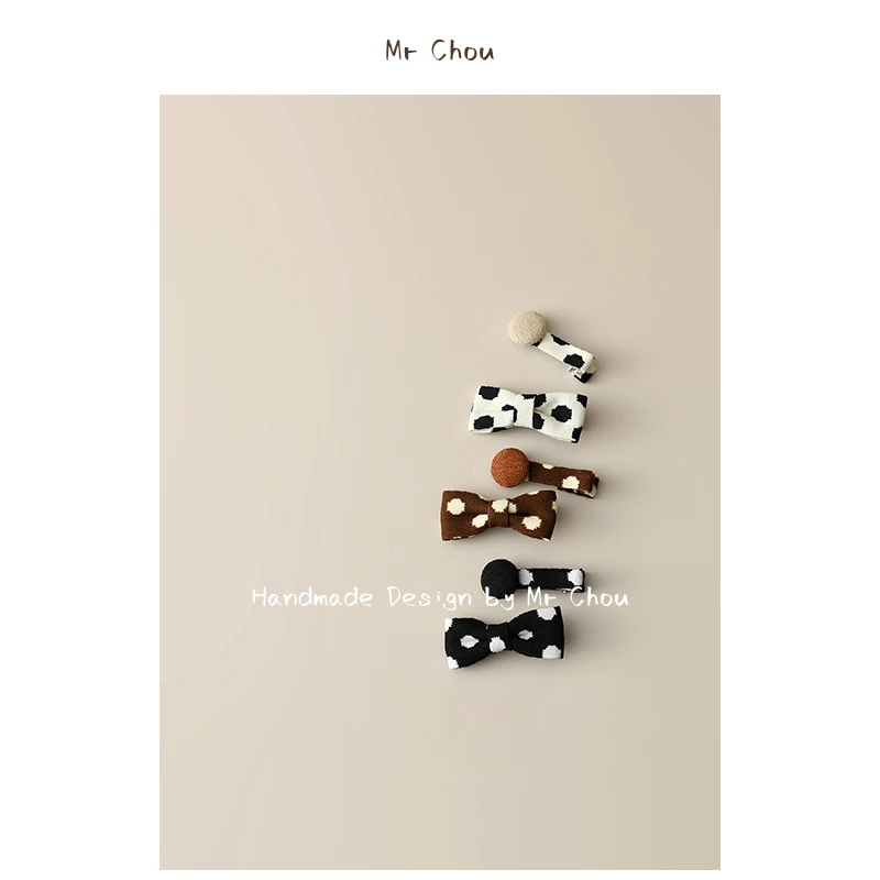 韩版奶牛纹布艺蝴蝶结儿童发夹秋冬复古波点夹子宝宝刘海发卡发饰