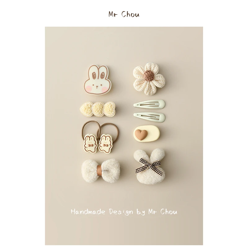 韩式兔子花朵儿童发夹兔年头饰可爱超萌宝宝夹子女童发圈发饰套装