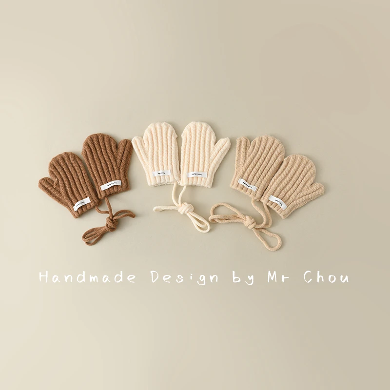 1-3岁宝宝针织手套儿童保暖婴幼儿防风连指挂脖男童女童冬季护手