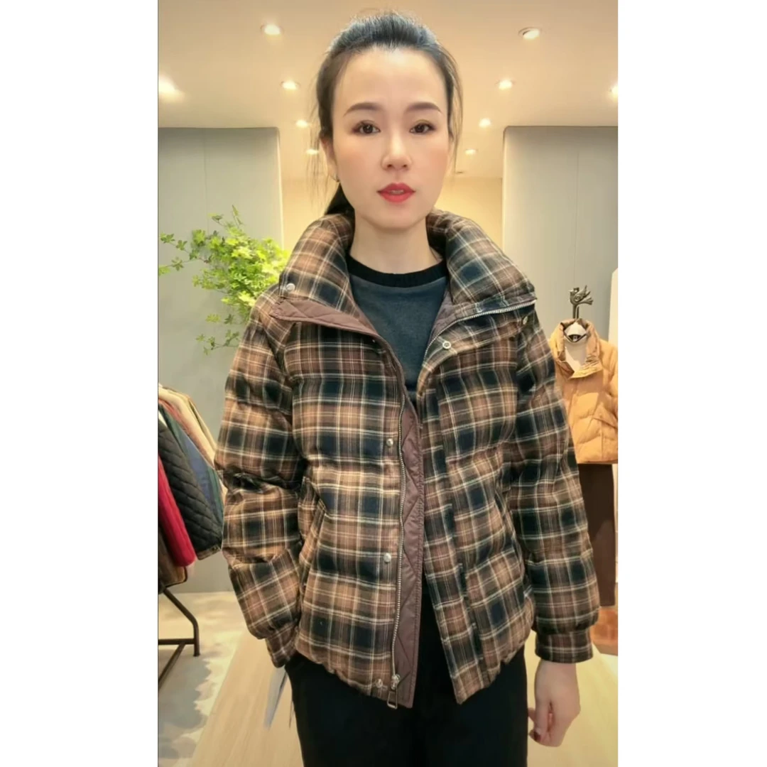 【七彩衣新品】28490格子棉服时尚洋气棉衣  衣长60