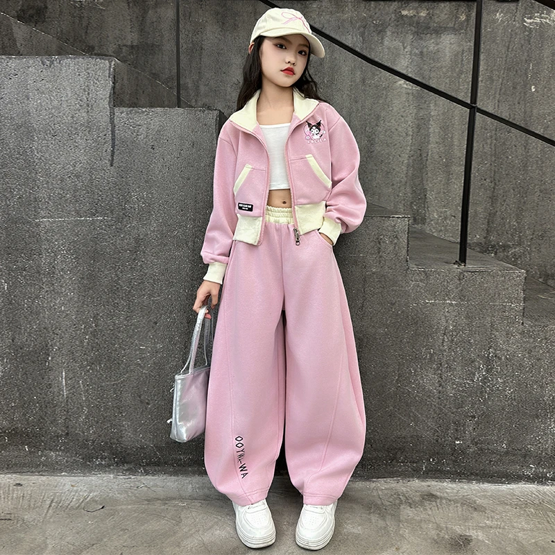 2025新款开学季韩版中大女童运动粉色外衣套装两件套网红洋气时尚