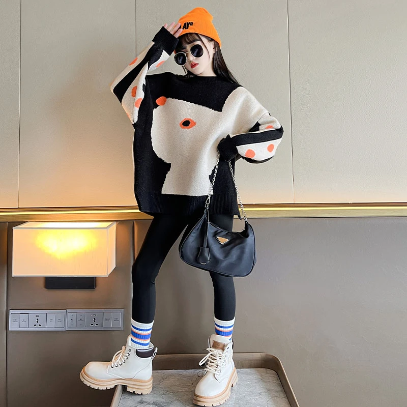 女童毛衣儿童秋冬款套头线衣小女孩洋气秋装中大童针织加绒打底衫