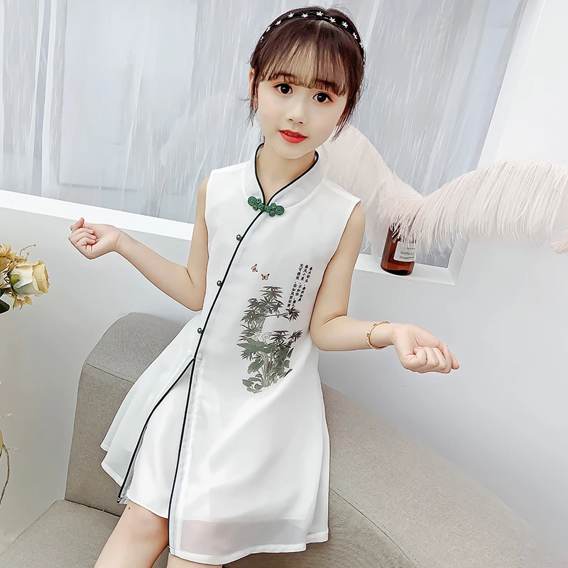 女童旗袍连衣裙夏季2023新款儿童中国风套装改良汉服洋气修身裙子