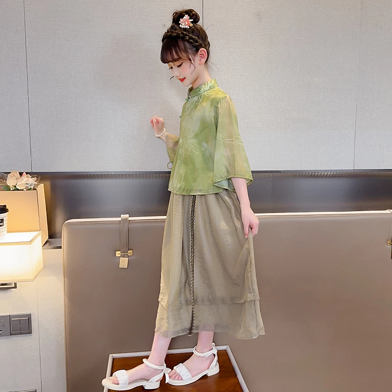 女童汉服夏款2025新款古装唐装夏季套装儿童中国风古风超仙连衣裙