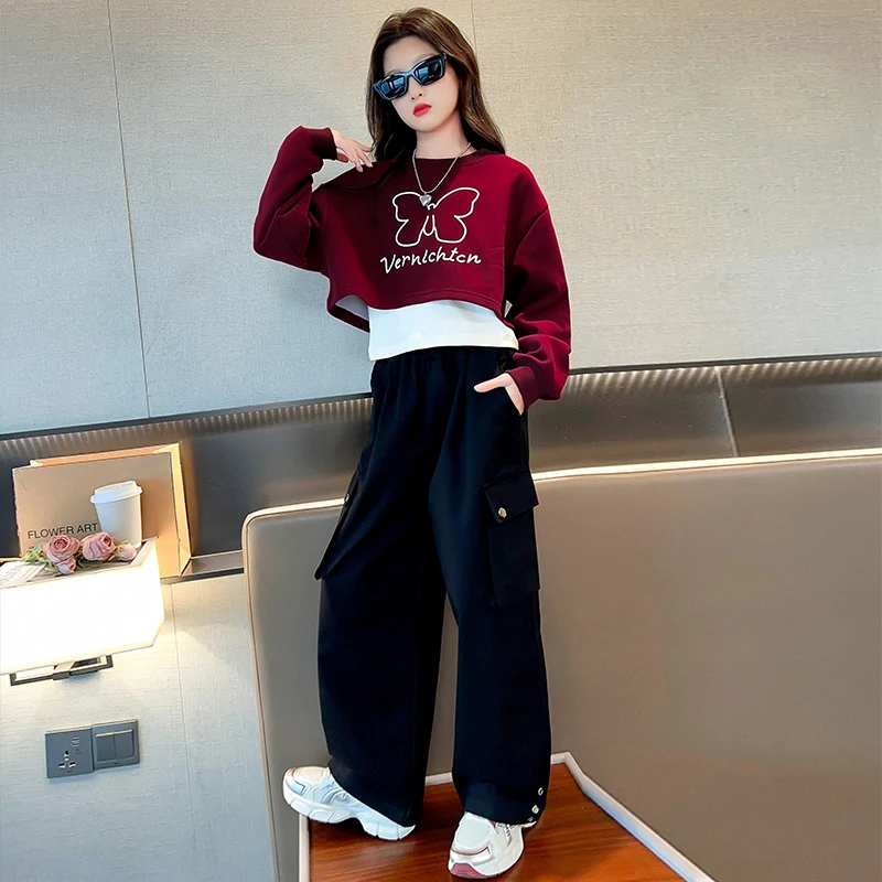 女童秋款时髦卫衣套装2025新款女孩洋气潮酷三件套大童秋季休闲装